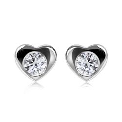 Šperky Eshop - Diamantové náušnice z bieleho 9K zlata - malé srdce s briliantom, puzetky S3BT509.16