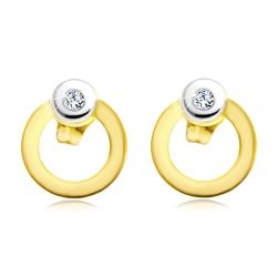 Šperky Eshop - Diamantové náušnice zo 14K zlata - žiarivý číry briliant, dvojfarebná obruč BT504.21