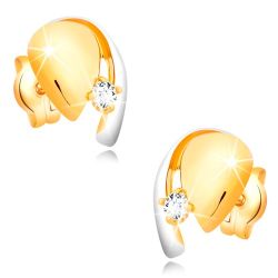 Šperky Eshop - Diamantové zlaté 14K náušnice, dvojfarebná kvapka so žiarivým briliantom BT501.33