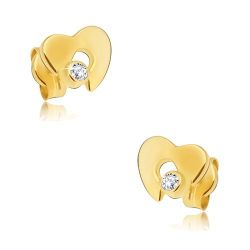 Šperky Eshop - Diamantové zlaté náušnice 585 - lesklé srdce s výrezom a čírym briliantom BT501.83