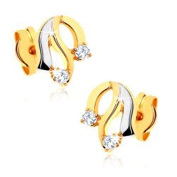 Šperky Eshop - Diamantové zlaté náušnice 585 - lesklé zvlnené línie, trblietavé číre brilianty BT501.40