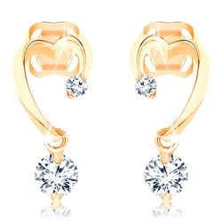 Šperky Eshop - Diamantové zlaté náušnice 585 - neúplný obrys srdca, dva ligotavé brilianty BT502.19