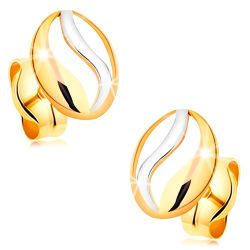 Šperky Eshop - Dvojfarebné náušnice v 14K zlate - kontúra oválu s vlnkou z bieleho zlata GG177.42