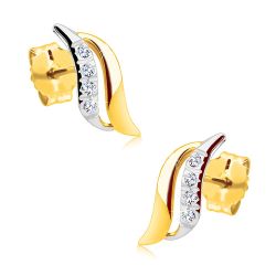 Šperky Eshop - Náušnice zo 14K zlata - dvojfarebné ligotavé vlnky, línia čírych zirkónov GG188.36