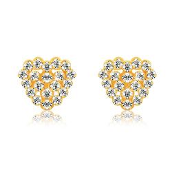 Šperky Eshop - Náušnice zo žltého 9K zlata - transparentné zirkóny, srdiečko a srdcový obrys S1GG53.36