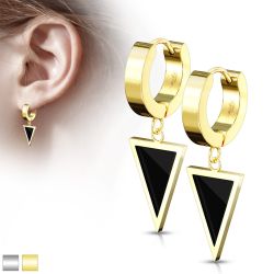 Šperky Eshop - Okrúhle oceľové náušnice - trojuholník s čiernou glazúrou, hladký povrch A22.03 - Farba: Zlatá