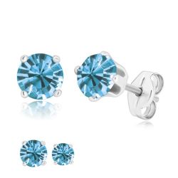Šperky Eshop - Puzetové náušnice - žiarivý zirkón v kotlíku, nebeská modrá, striebro 925 S54.07 - Veľkosť zirkónu: 5 mm