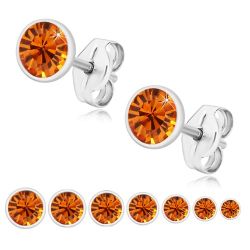 Šperky Eshop - Strieborné 925 náušnice - žiarivý medovo oranžový zirkón v objímke, puzetky U29.07 - Veľkosť zirkónu: 3 mm