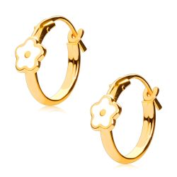 Šperky Eshop - Zlaté okrúhle náušnice v 14K zlate, biely kvietok, francúzsky zámok, 12 mm S2GG242.03