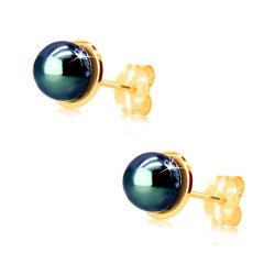 Zlaté náušnice 585 - malý lesklý kruh s modrou guľatou perlou, puzetky S1GG188.26