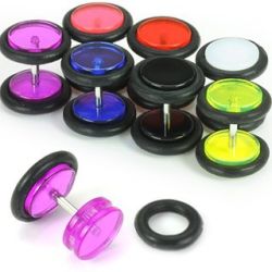 Akrylový fake plug do ucha, farebné kolieska PC04.01/02/03/04 - Farba piercing: Čierna