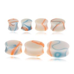 Akrylový plug do ucha, béžová farba, modro-oranžové línie U20.11 - Hrúbka: 12 mm, Farba: Modro-oranžová
