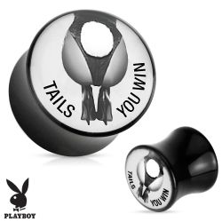 Akrylový sedlový plug do ucha Playboy - Tails You Win, čierny X38.19 - Hrúbka: 10 mm