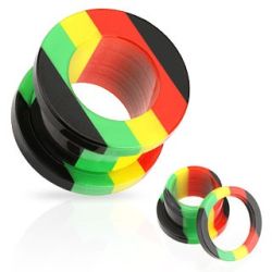 Akrylový tunel do ucha, pruhy červenej, žltej, zelenej a čiernej farby W03.01/07/W27.39 - Hrúbka: 4 mm