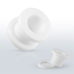 Biely akrylový tunel do ucha - hladký povrch, skrutkové upevnenie U30.12 - Hrúbka: 14 mm