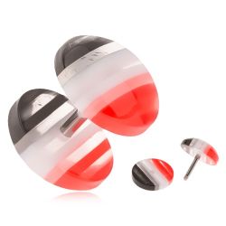 Fake plug z akrylu, vypuklé kolieska, červené, biele a čierne pruhy S55.25