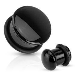 Plug do ucha z achátu v čiernej farbe, čierna gumička, rôzne veľkosti R15.14 - Hrúbka: 16  mm