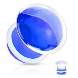 Plug do ucha, číre sklo, vypuklý tvar v modrom zakončení, brzdiaca gumička AB40.13 - Hrúbka: 10 mm