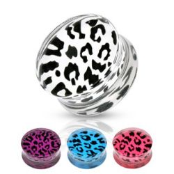 Sedlový plug z akrylu - leopardí vzor, rôzne farby a veľkosti Y12.17/20 - Hrúbka: 12 mm, Farba: Fialová