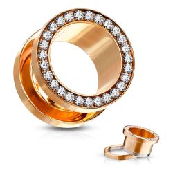 Šperky Eshop - Tunel do ucha z chirurgickej ocele, číre zirkóny v kruhu, medená farba, PVD N12.23 - Hrúbka: 1,2 mm