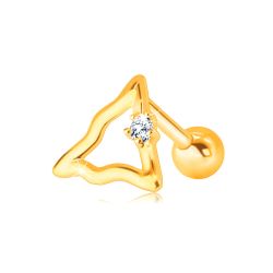 Zlatý 14K piercing do brady a pery - zvlnená kontúra trojuholníka s čírym zirkónom S2GG228.12