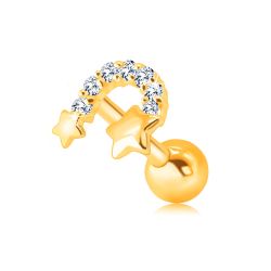 Zlatý 375 piercing do brady a pery - dve hviezdičky spojené zirkónovým oblúkom S2GG228.23
