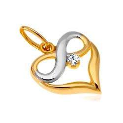 Diamantový zlatý prívesok 585 - dvojfarebné srdce, symbol nekonečna, briliant BT504.14
