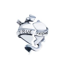 Dvojitý strieborný prívesok 925 - zlomené srdce so stuhou 'TRUE FRIEND' T5.8