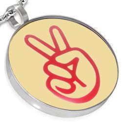 Oceľový okrúhly prívesok - logo peace, ruka AA30.25