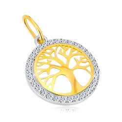 Prívesok v kombinovanom 14K zlate - kruh so stromom života, ligotavé zirkóny GG35.24
