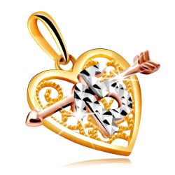 Prívesok z kombinovaného zlata v podobe srdca so šípom - ozdobený číslicou '15' S4GG245.15