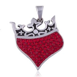 Prívesok zo striebra 925 - srdce s kráľovskou korunou, červené zirkóny R10.13