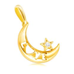 Šperky Eshop - Diamantový prívesok zo 14K žltého zlata - mesiac s nápisom 'LOVE', hviezda s briliantom BT506.16