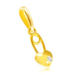 Šperky Eshop - Diamantový prívesok zo žltého 9K zlata - srdiečko s briliantom čírej farby, malá zicherka BT506.45