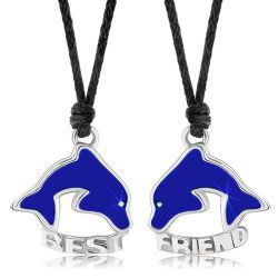 Šperky Eshop - Dva náhrdelníky pre priateľov, modré priehľadné delfíny, BEST FRIEND S57.15