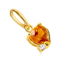 Šperky Eshop - Ligotavý prívesok v žltom 14K zlate - srdiečkový citrín žltej farby, číry zirkónik S2GG90.31