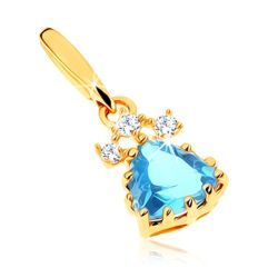 Šperky Eshop - Ligotavý prívesok zo žltého 14K zlata - modrý topásový trojuholník, číre zirkóny GG90.17