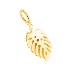 Šperky Eshop - Obojstranný prívesok zo 14K zlata - list 'Monstera', zárezy, dierky, hladký povrch S1GG46.20