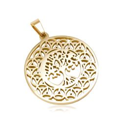 Šperky Eshop - Okrúhly prívesok z ocele 316L zlatej farby, strom života, ornamenty SP81.21