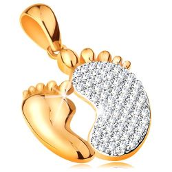 Šperky Eshop - Prívesok v 14K zlate - dve chodidlá - hladké menšie a zirkónové väčšie GG195.36