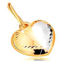 Šperky Eshop - Prívesok v 14K zlate - dvojfarebné srdiečko s ryhou v strede a zárezmi po obvode S3GG195.06
