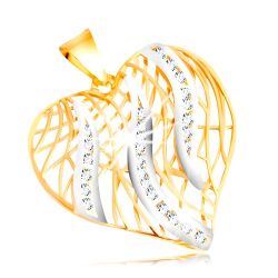 Šperky Eshop - Prívesok v 14K zlate - kontúra srdca, plamene v bielom zlate so zirkónmi S2GG219.35