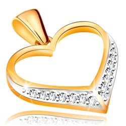 Šperky Eshop - Prívesok v 14K zlate - obrys súmerného srdca, zirkóny v spodnej časti GG195.02
