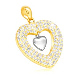 Šperky Eshop - Prívesok v kombinovanom 375 zlate - srdce vykladané čírymi zirkónmi, plné srdiečko  S2GG227.22