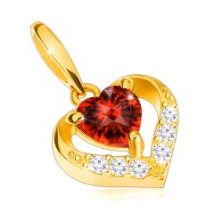 Šperky Eshop - Zlatý prívesok 375 - zirkónový obrys srdca, červený srdiečkový granát S2GG64.18