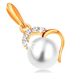 Šperky Eshop - Zlatý prívesok 585 - biela guľatá perla v obryse nepravidelného srdca GG123.12