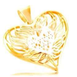 Šperky Eshop - Zlatý prívesok 585 - veľké dvojfarebné srdce, stred z bieleho zlata, plamene okolo S2GG212.02
