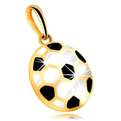 Zlatý 9K prívesok - vypuklá futbalová lopta s čiernou a bielou glazúrou, dutá zadná strana S4GG245.08
