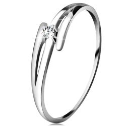 Briliantový prsteň z bieleho 14K zlata - rozdelené zvlnené ramená, číry diamant BT181.23/29/503.23/27 - Veľkosť: 49 mm