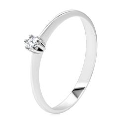 Briliantový prsteň z bieleho 585 zlata - tenké hladké ramená, číry diamant v kotlíku S3BT509.70/76 - Veľkosť: 58 mm